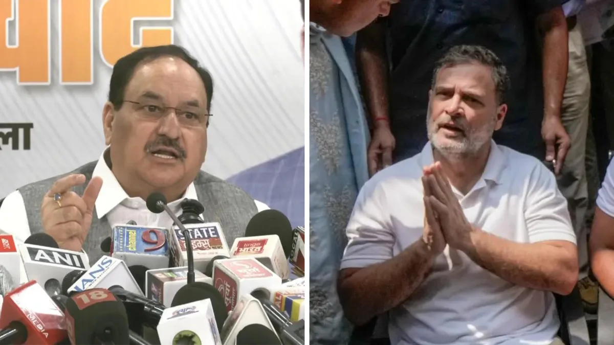 'Attention-seeking': Nadda says Rahul's sit-in bid to divert attention from Vande Mataram row