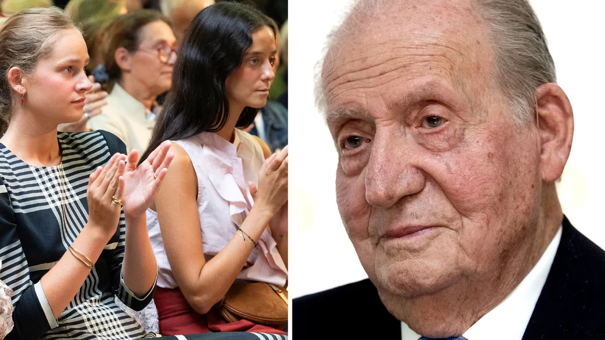 La emoción del rey Juan Carlos, arropado por la infanta Elena y dos de sus nietas, al recoger en París un nuevo premio por sus memorias
