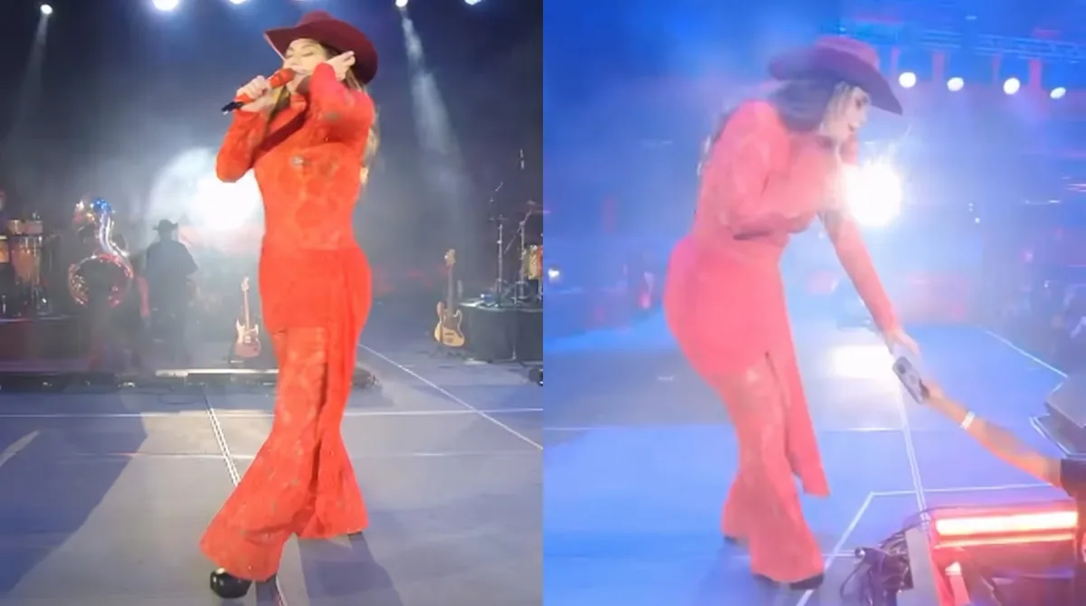 Lanzan un teléfono a Yuridia en pleno concierto y la cantante mexicana pone un alto