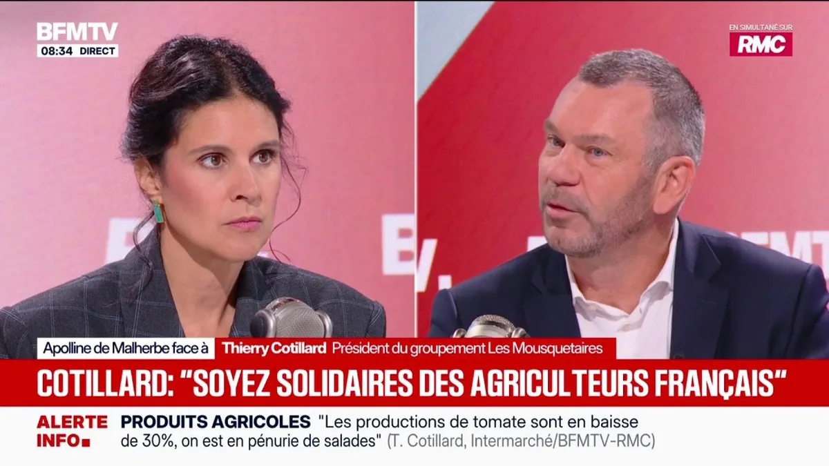 "Dans les semaines et les mois qui viennent, il y aura une crise agricole et il faudra la gérer", prévient Thierry Cotillard, président du groupement Les Mousquetaires