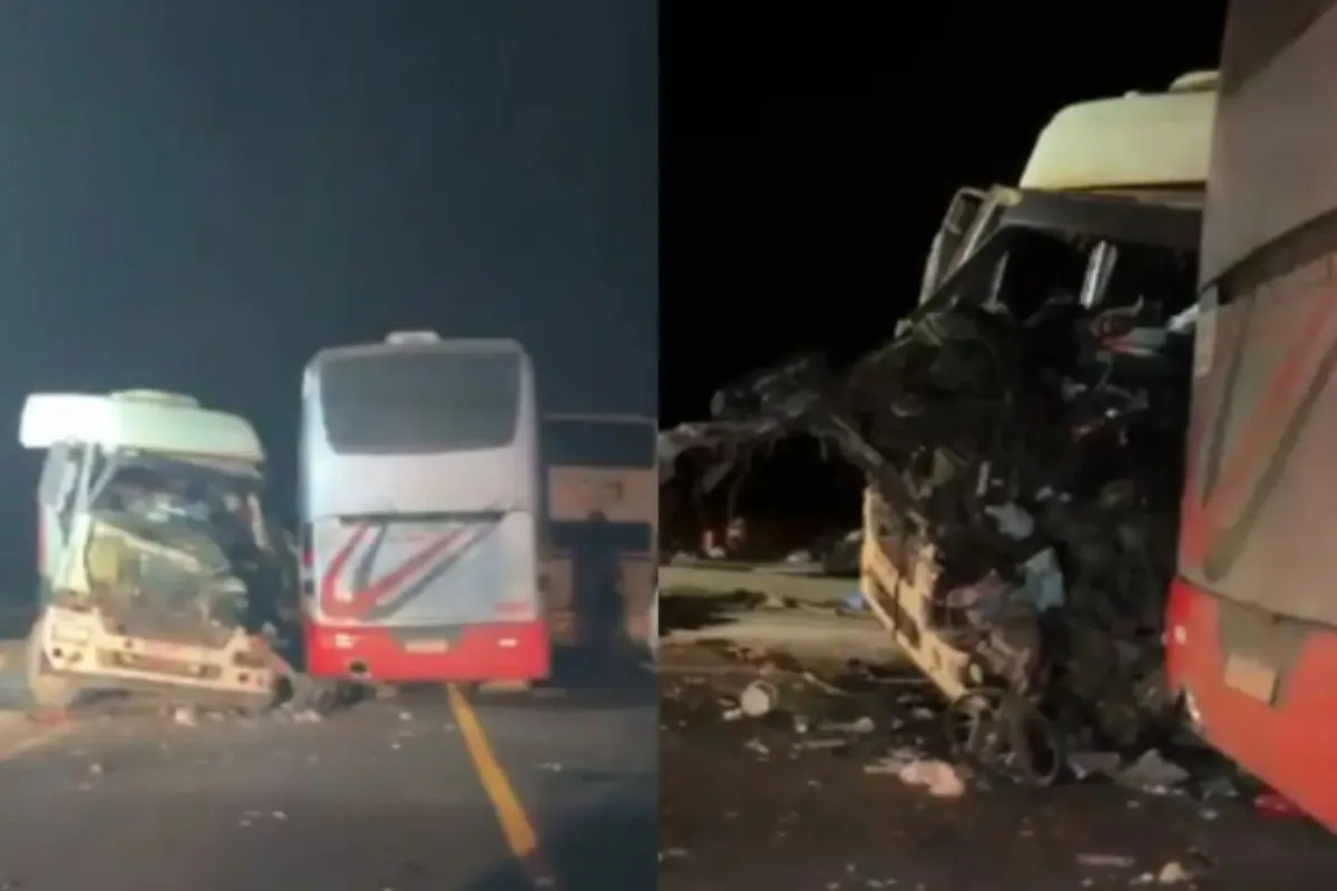 VÍDEO: Caminhão se envolve acidente com ônibus de estudantes na BR-163 em MT