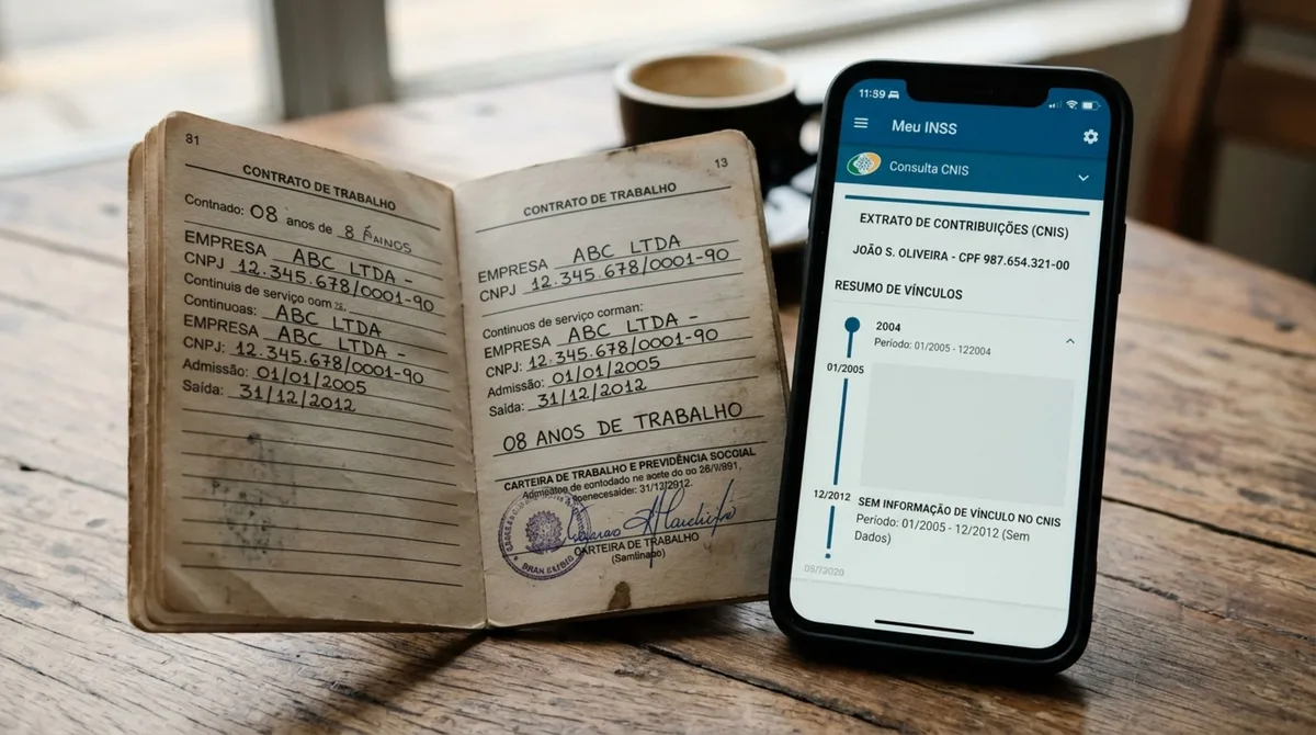Homem trabalhou 8 anos em uma empresa que fechou décadas atrás e, ao consultar o Meu INSS perto da aposentadoria, percebe que aquele período precisa ser conferido no histórico