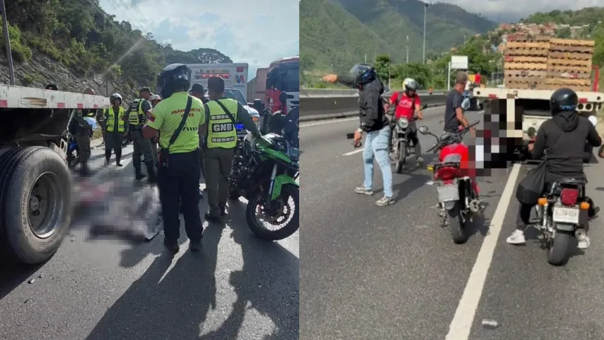 Tragedia en la vía: Motorizados se estrellaron contra gandola detenida en la Caracas – La Guaira, uno murió en el sitio