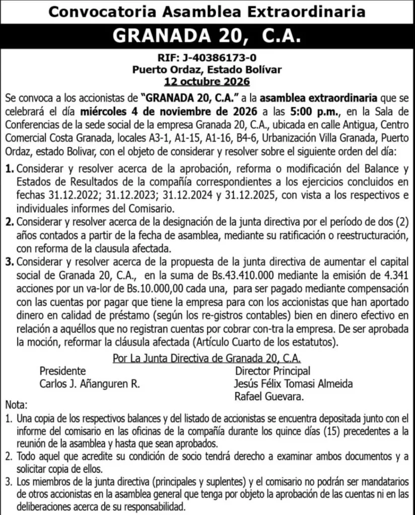 Convocatoria Asamblea Extraordinaria