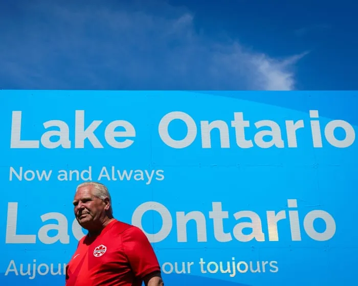 Ontario premier unveils Lake Ontario sign in response to Trump’s ‘Lake America’ order – video