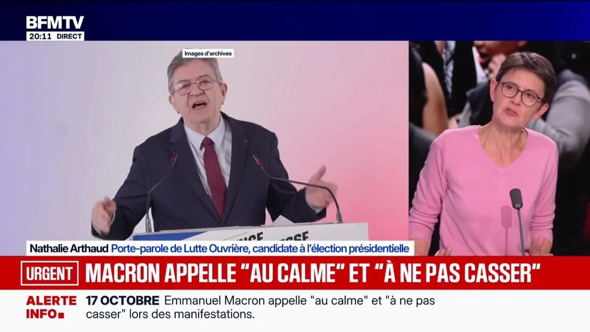 Jean-Luc Mélenchon annoncé au second tour de l'élection présidentielle: "Cela reflète une aspiration à plus d'égalité, à plus de tolérance", estime Nathalie Arthaud, candidate Lutte Ouvrière à l'élection présidentielle