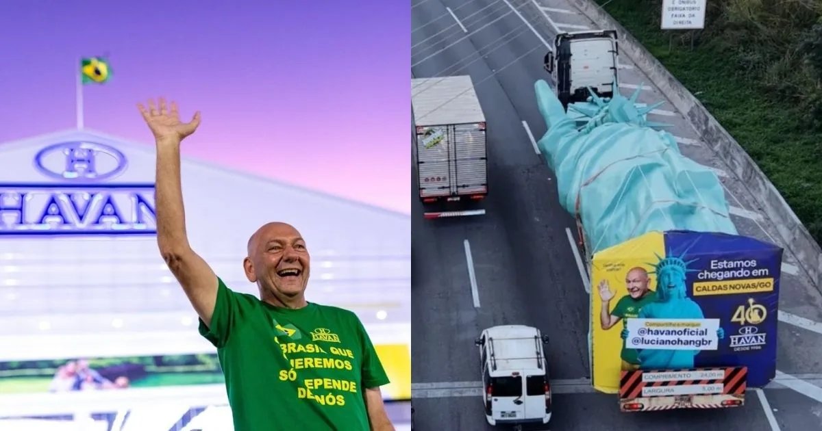Estátua da Havan que viajou 1,4 mil km de caminhão custa mais de R$ 1 milhão e foi fabricada na ‘Dubai brasileira’ de SC