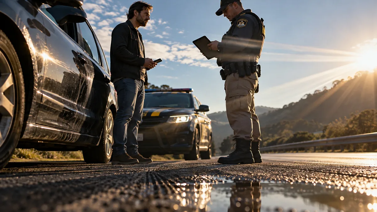 Motorista e parado na blitz de transito diz estar sem a CNH fisica e sem o celular no momento agente consulta o sistema e condutor descobre quando o porte do documento pode ser dispensado