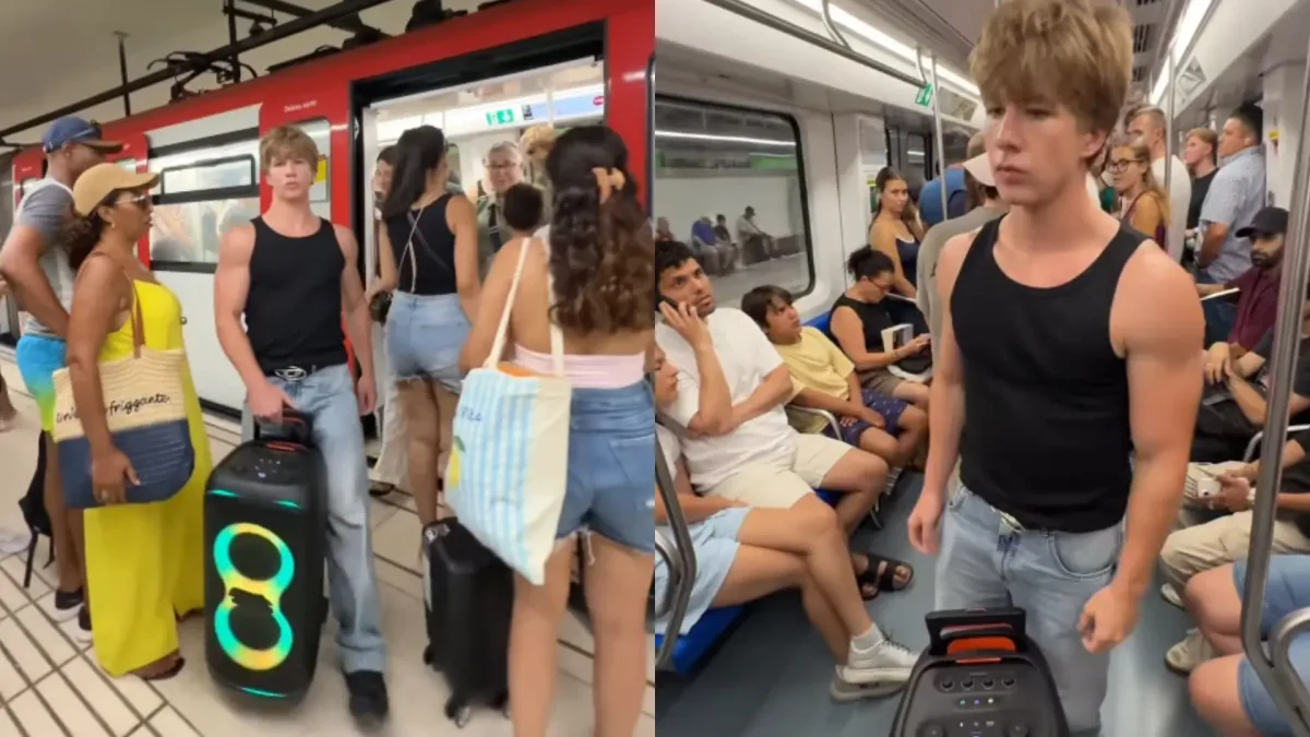 Streichbruder, el 'tiktoker' alemán que arrasa en TikTok con sus bailes y acrobacias, hace parada en el metro de Barcelona