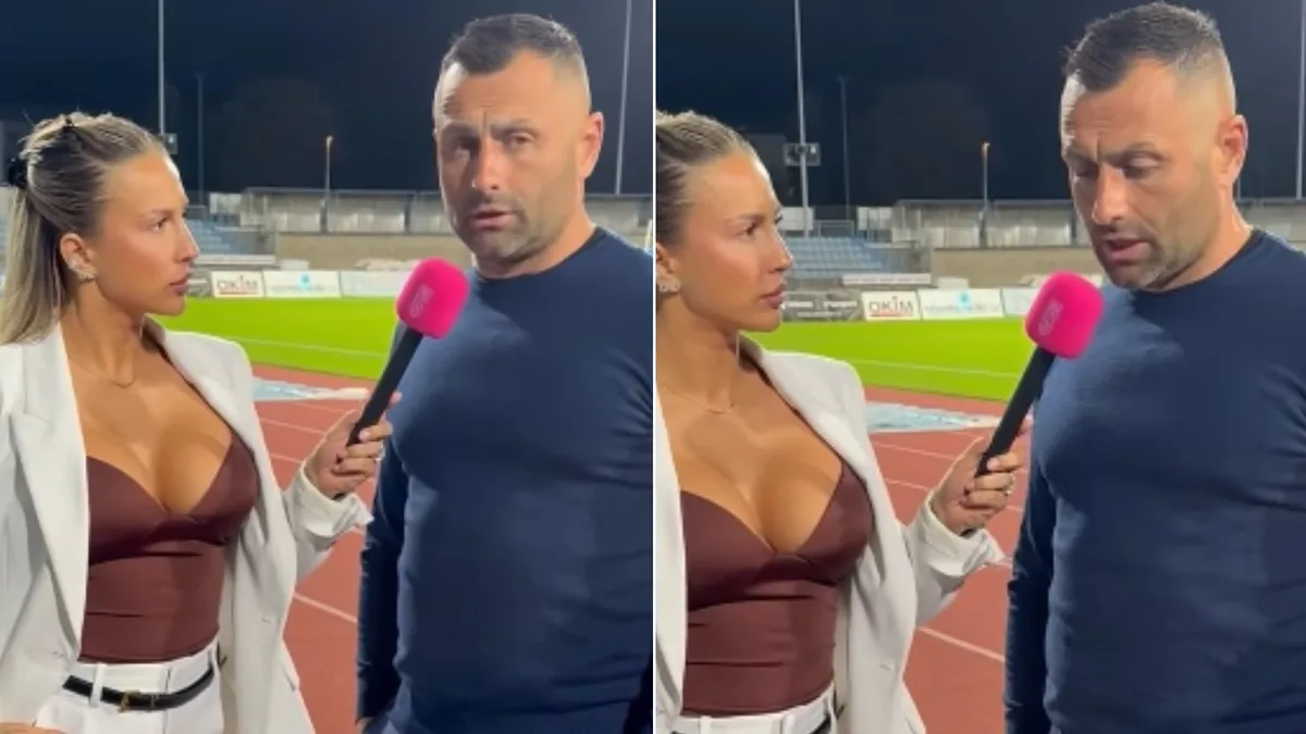 La llamativa “lucha” de un entrenador en medio de una entrevista con una periodista que hace furor