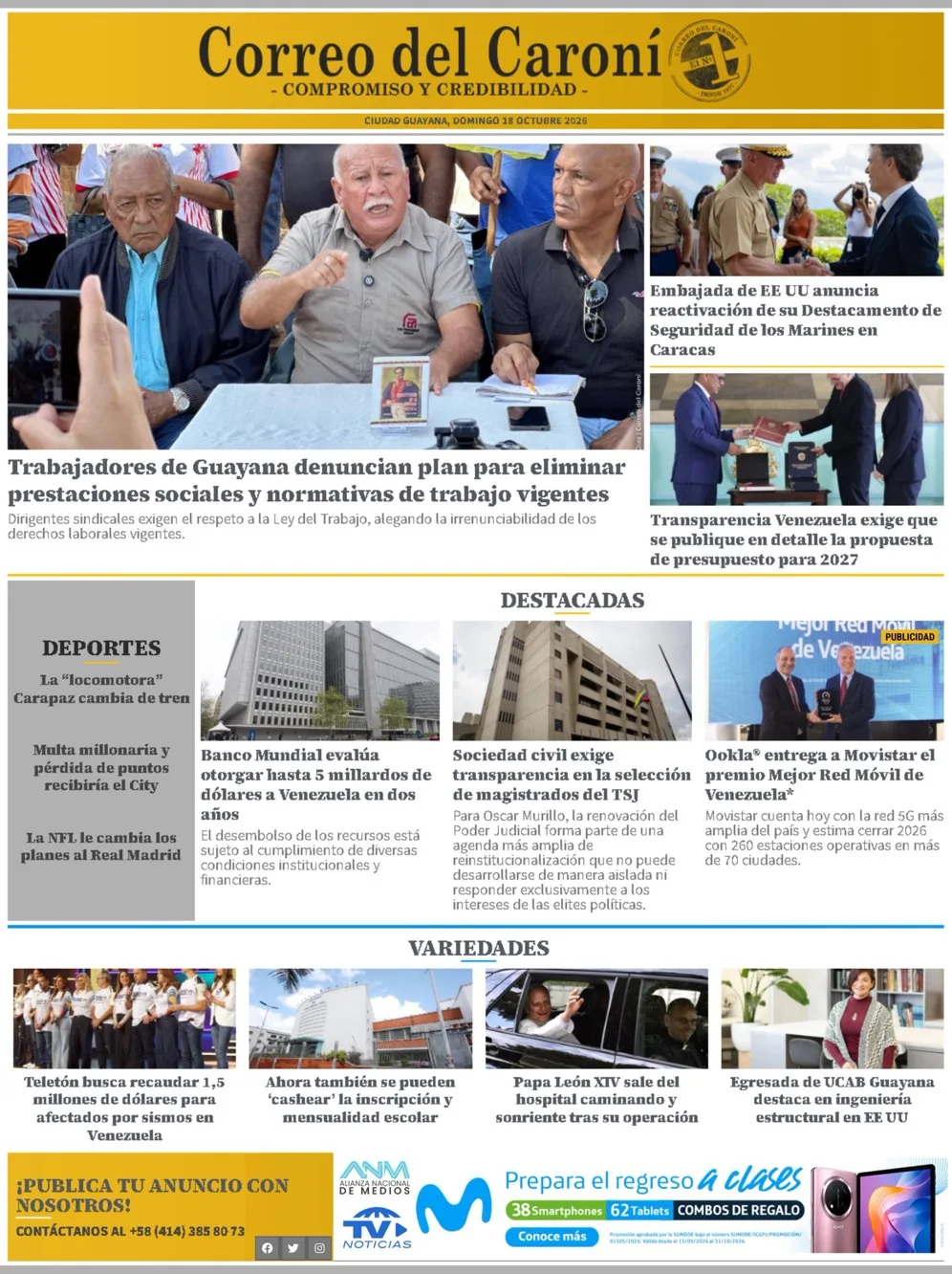 Portadas de este domingo 18 de octubre de 2026