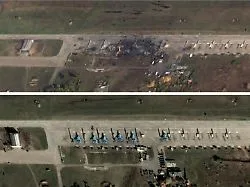 Satellitenbilder zeigen Schäden: Kiew: Sechs russische Jagdbomber auf Flugplatz angegriffen