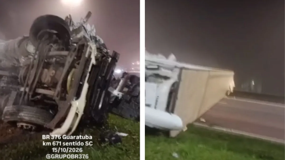 Acidente envolvendo carretas bloqueia BR-376 no Paraná no sentido SC; veja vídeos