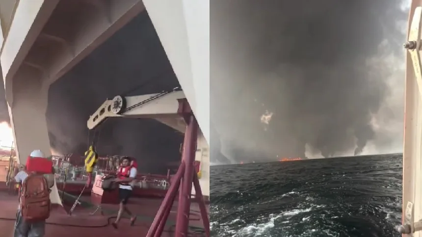 EN VIDEO: Superpetrolero explotó en Ormuz tras presuntamente impactar contra una mina, 22 marineros fueron rescatados