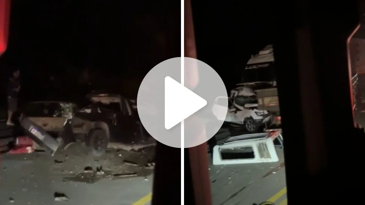Vídeo mostra carros destruídos após grave acidente envolvendo carreta e caminhão na BR-470 em SC; rodovia está interditada