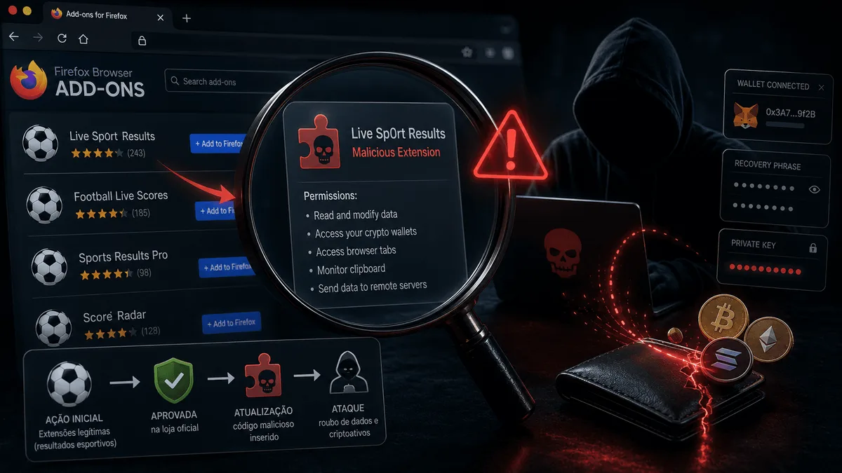 Falsas extensões no Firefox atacam donos de criptomoedas e esvaziam carteiras digitais