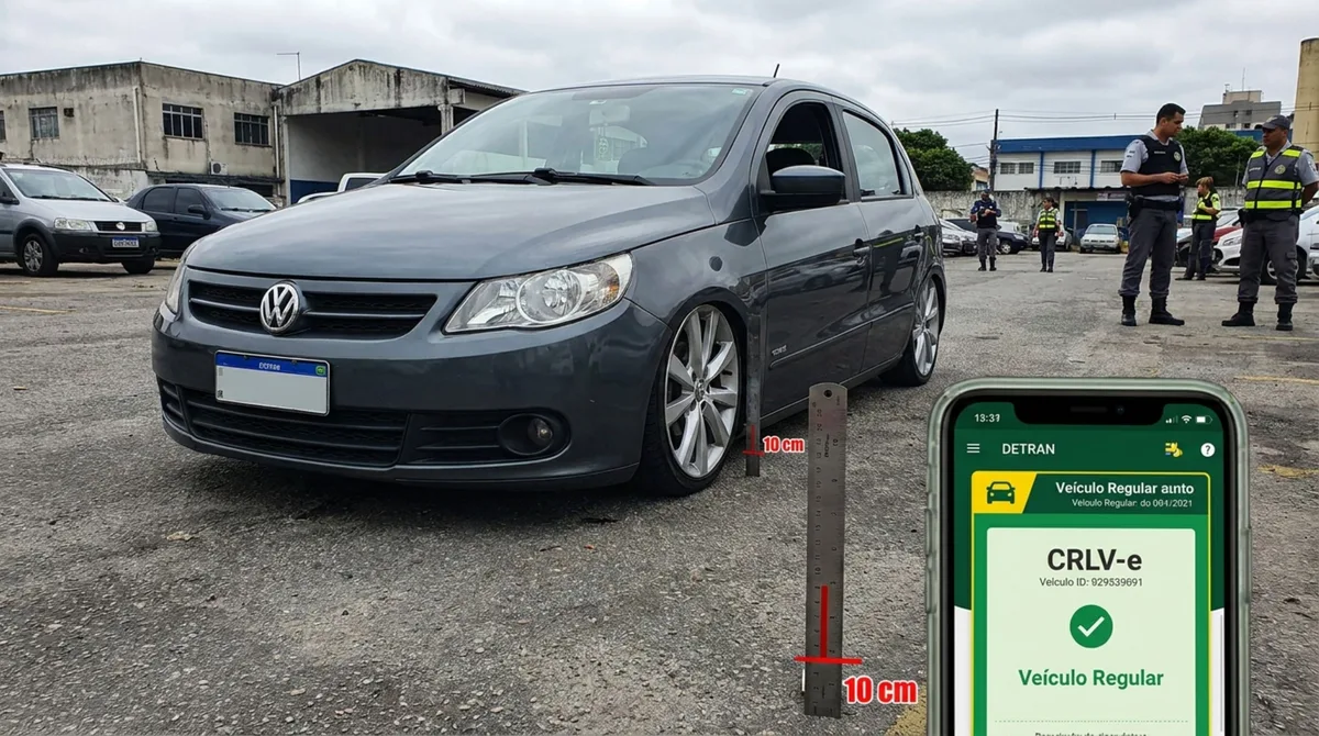 Motorista rebaixa o carro seguindo a altura indicada pela oficina, mas descobre na fiscalização que a suspensão precisa cumprir exigências específicas do Contran