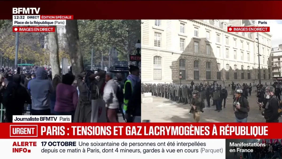 Manifestations du 17 octobre: les forces de l'ordre font usage de gaz lacrymogène place de la République