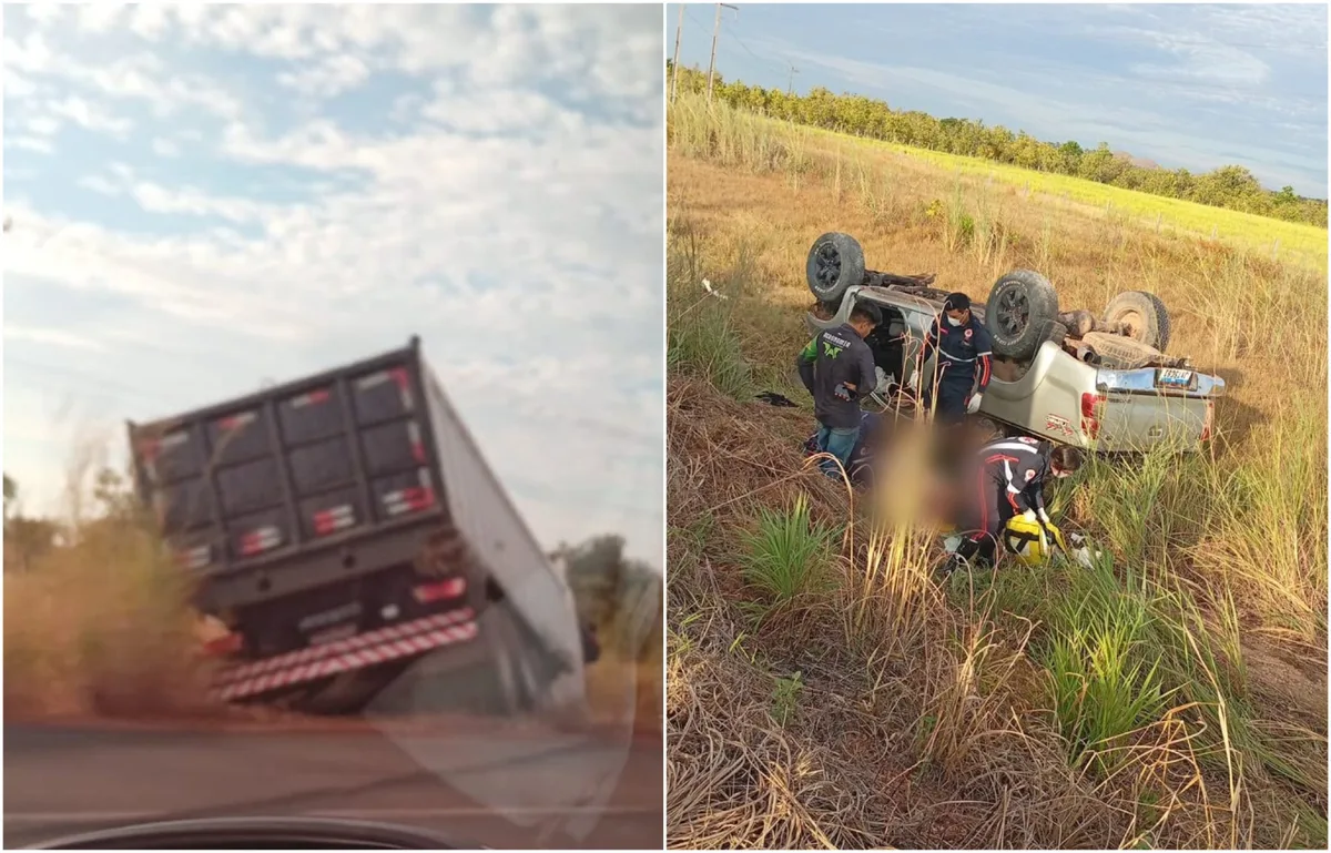 Homem fica ferido em acidente entre caminhão e caminhonete na BR-401 em Roraima