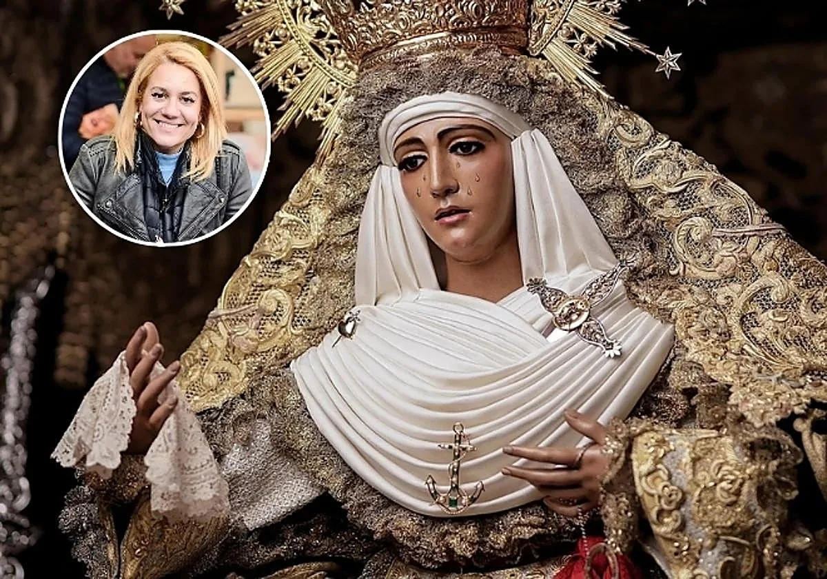 Manu Sánchez le entrega a Henar Álvarez una flor de la Esperanza de Triana: «Vengo muchísimo a Sevilla»