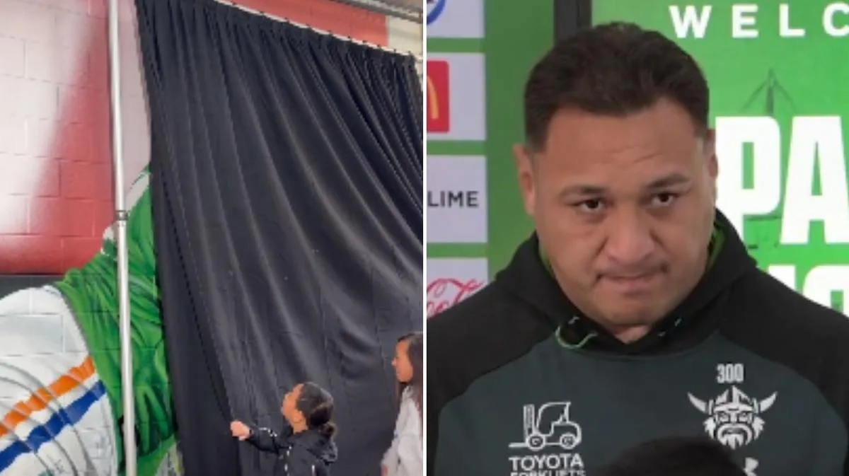 Retiring Canberra hero Papali’i fights back tears as Raiders unveil special mural