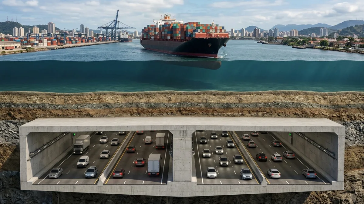 Novo megaprojeto brasileiro de R$ 6,8 bilhões colocará o primeiro túnel imerso da América Latina ao fundo do canal entre Santos e Guarujá