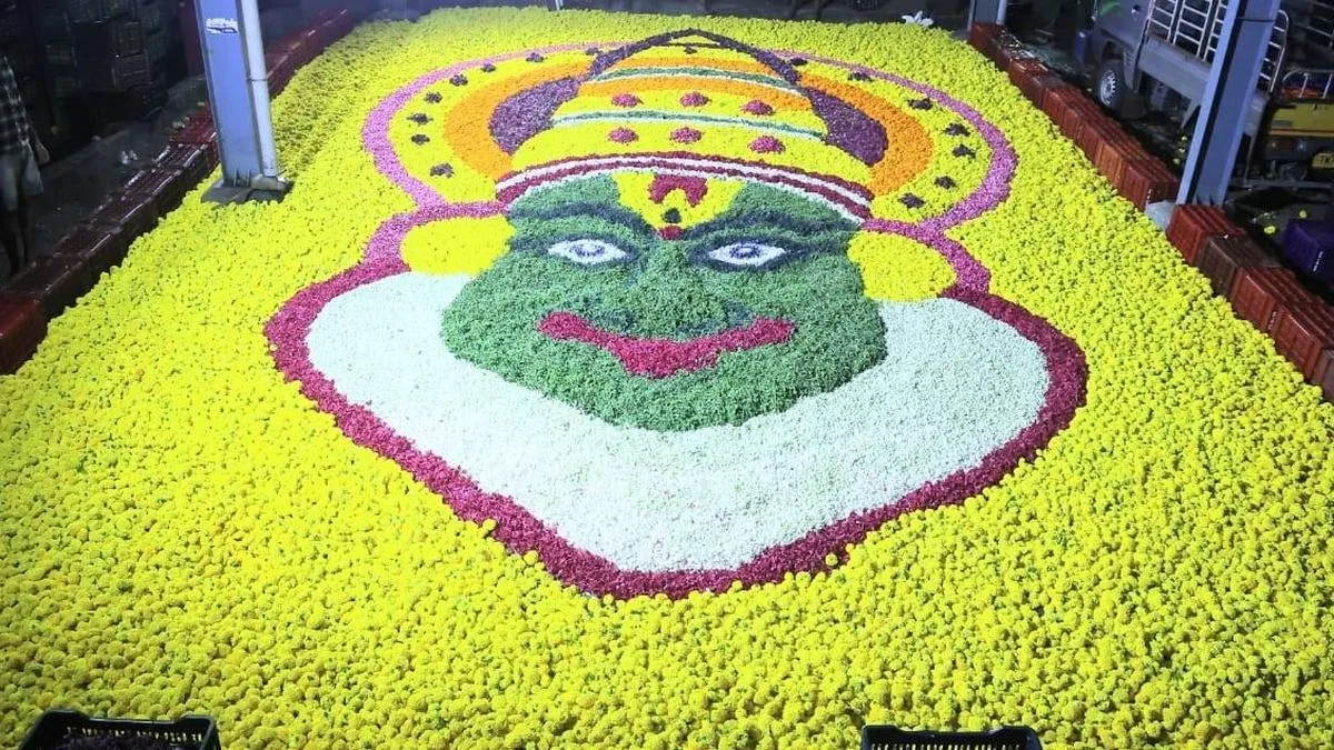 Onam celebrated with traditional fervour; massive pookalam created at Thovalai Flower Market