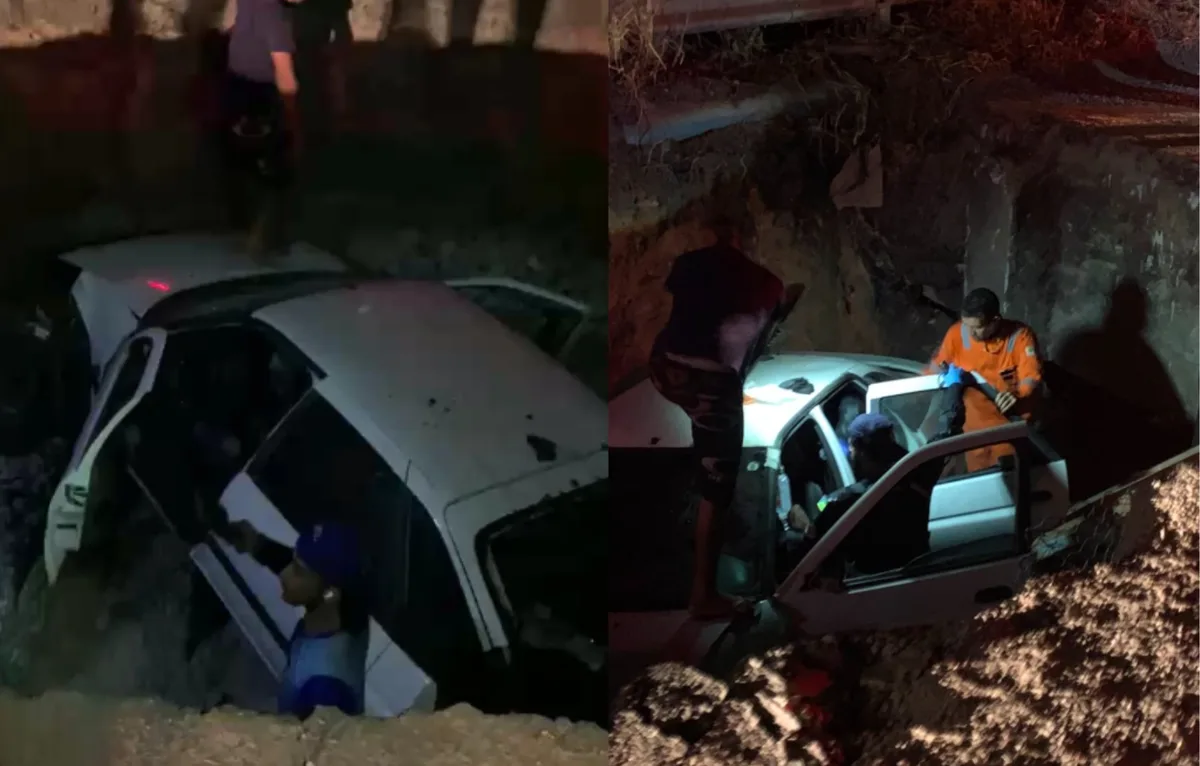 Veículo cai em cratera em rodovia de Sergipe