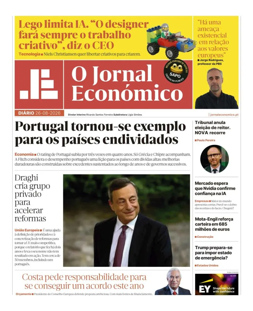 A primeira página do Jornal Económico de 26 de agosto