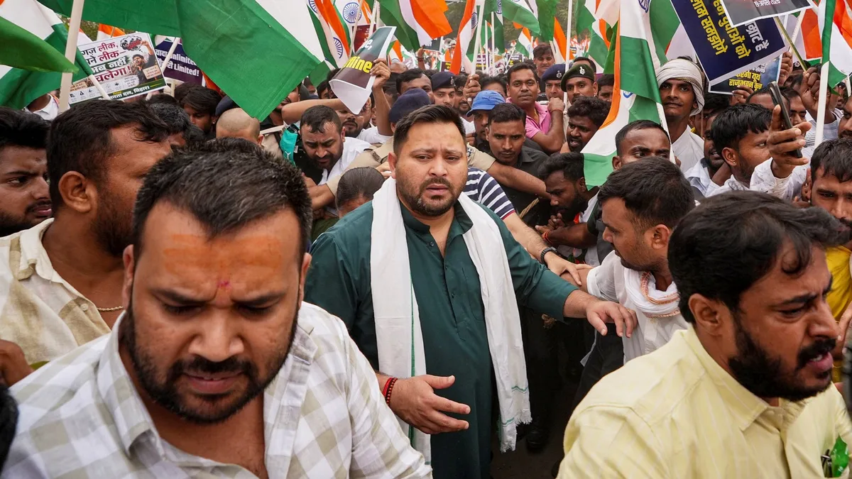 Tejashwi Yadav detained as RJD protests AK47 firing, student crackdown