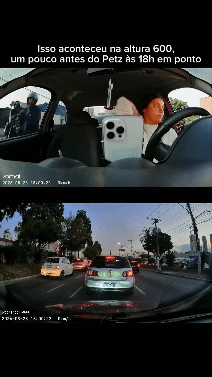 VÍDEO: motociclista quebra vidro de carro e furta celular de motorista parada no trânsito em SP