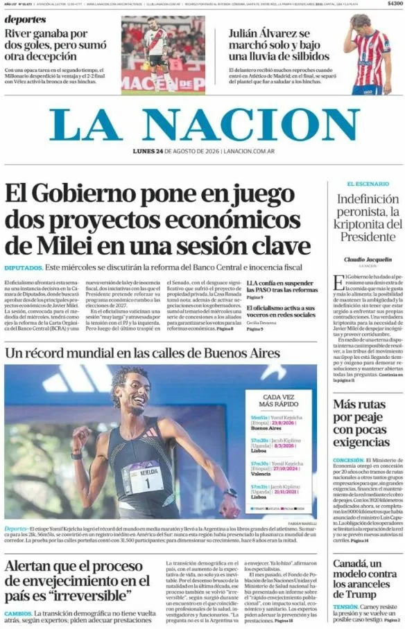 Portadas latinoamericanas de este lunes 24 de agosto de 2026