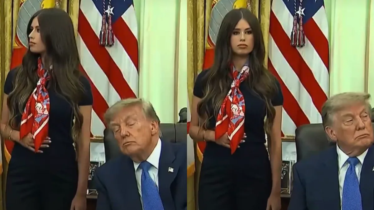 Atitude de funcionária da Casa Branca durante reunião com Trump viraliza, gera teoria inusitada nas redes, e ela reage; assista Ex-funcionária de Trump se manifesta após teoria inusitada viralizar nas redes: "Esquisitos" (Foto: Reprodução/X)