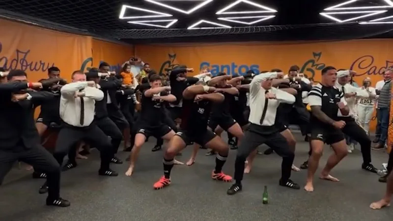 All Blacks perform powerful haka for Charles