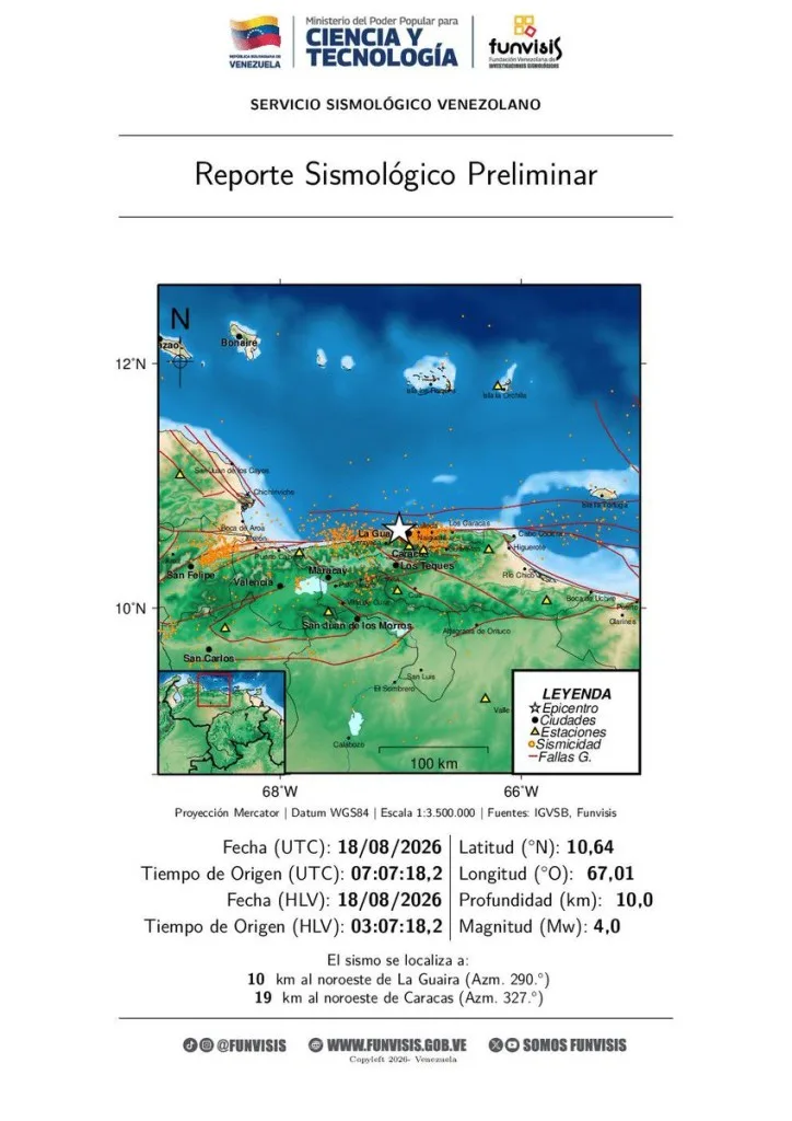 Reportan sismo de 4 en Vargas y Caracas la madrugada de este martes