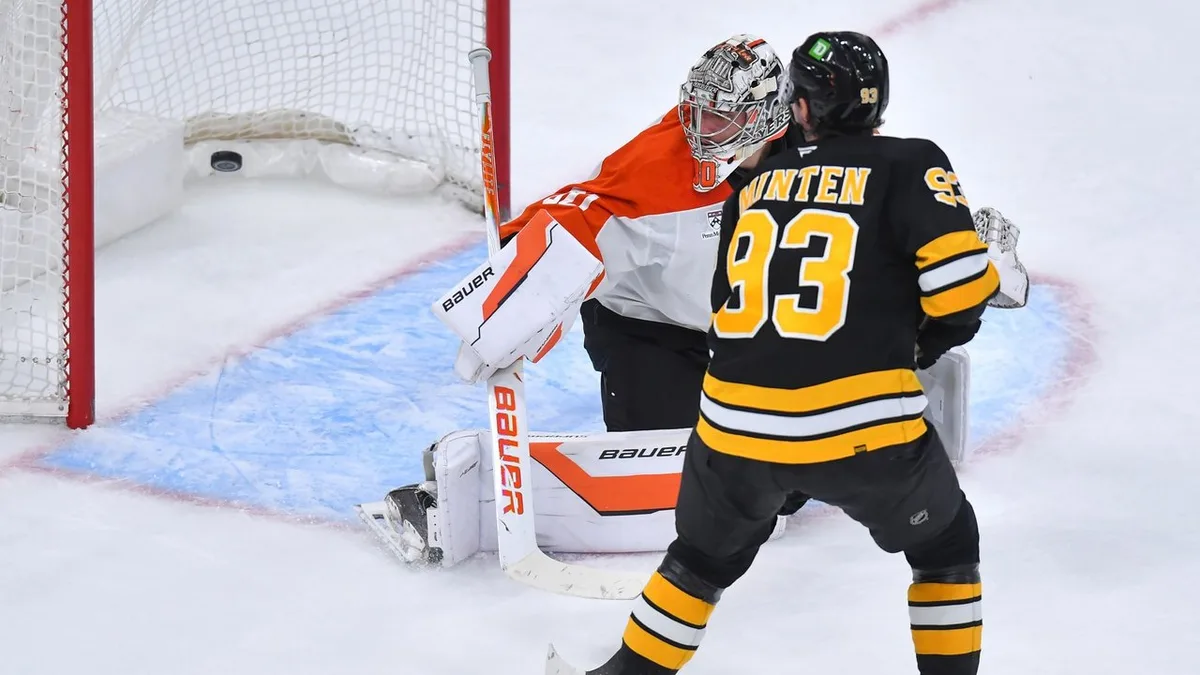 Bruins’ Minten turns on jets and sneaks in five-hole goal