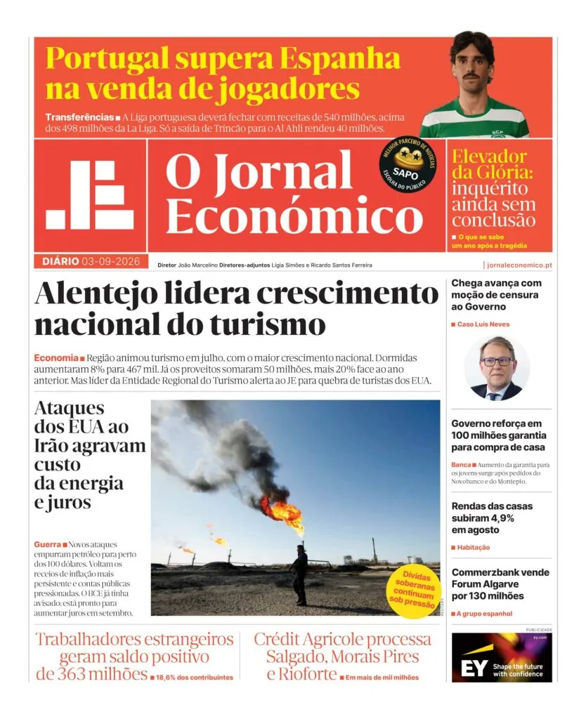 A primeira página do Jornal Económico de 3 de setembro