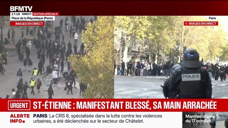 Mobilisation du 17 octobre: à Saint-Étienne, un manifestant est grièvement blessé, il a la main arrachée