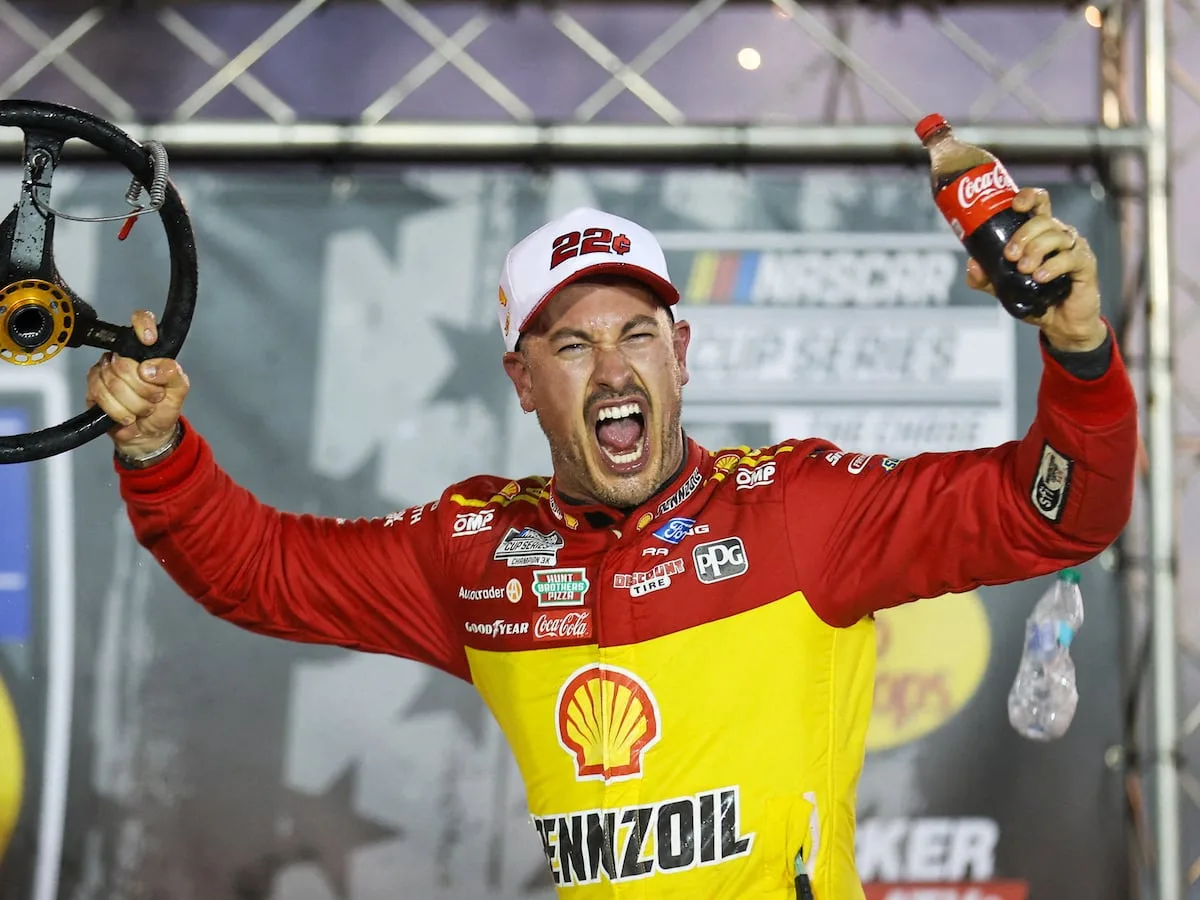 Nascar’s Joey Logano surges to Bristol victory in wild finish