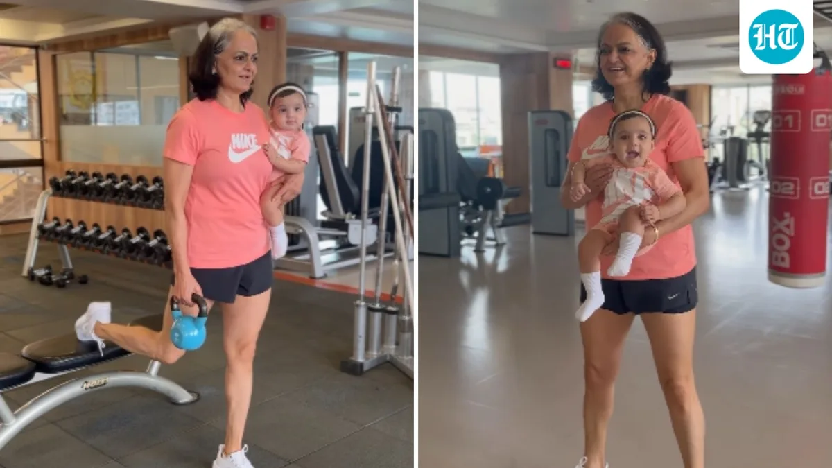66-year-old fitness entrepreneur Renu Sindhu celebrates her birthday by working out with her granddaughter at the gym