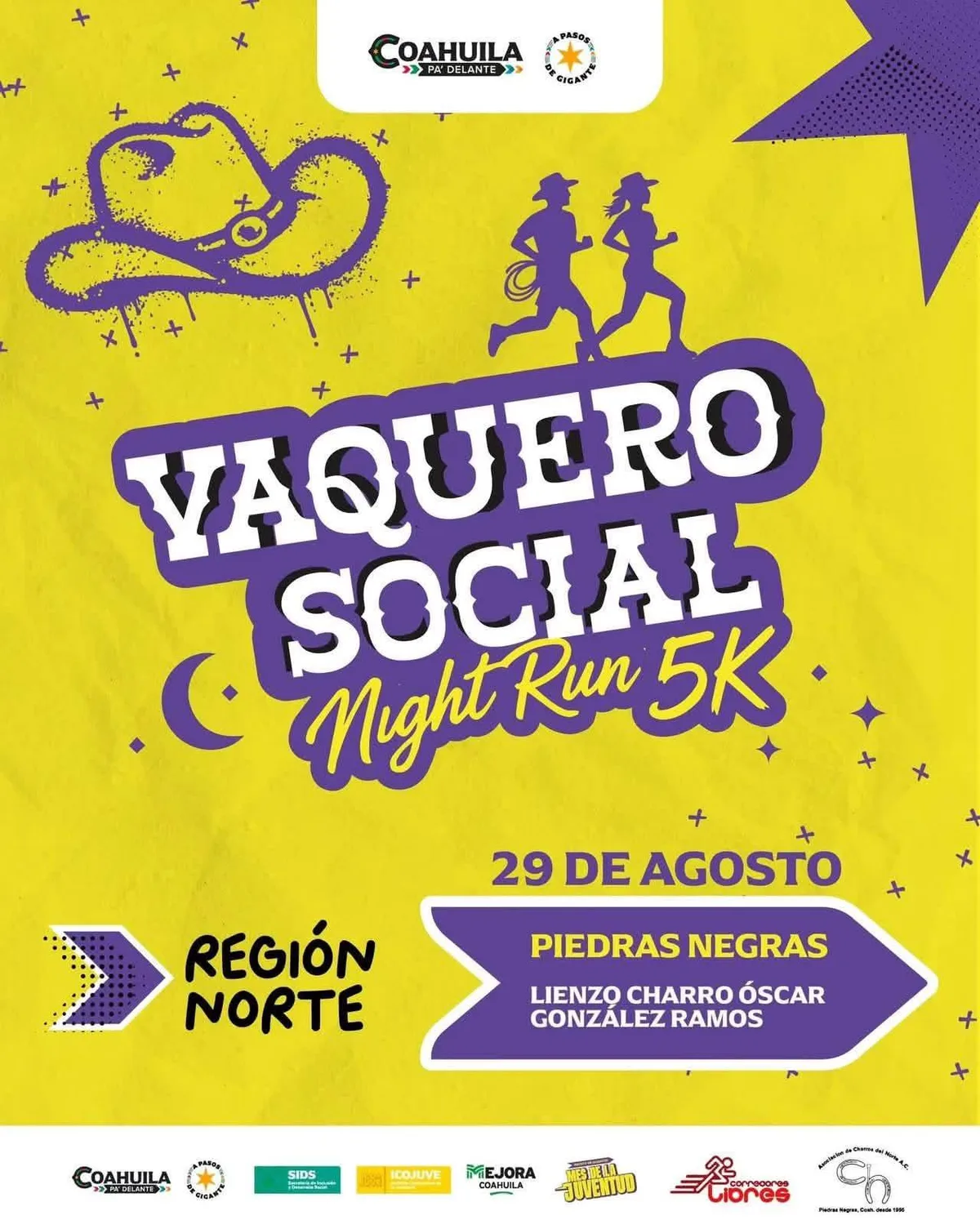 Invitan a disfrutar y apoyar la Vaquero Social Night run 5K en Piedras Negras