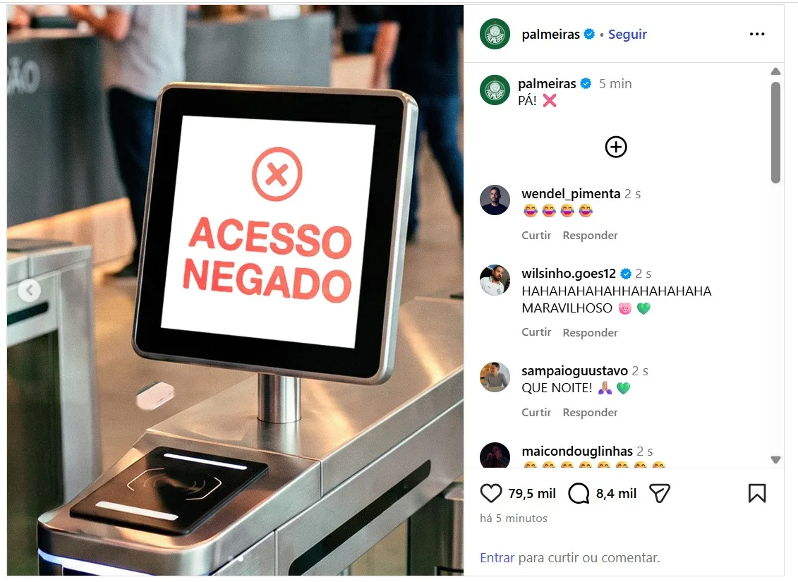 Palmeiras provoca Corinthians por eliminação: "Acesso negado"