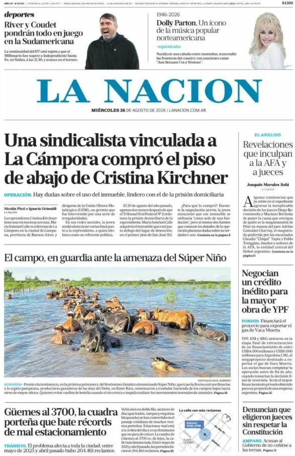 Portadas latinoamericanas de este miércoles 26 de agosto de 2026