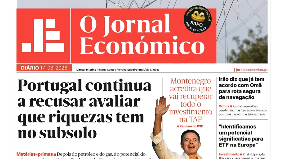 A primeira página do JE de segunda-feira, 17 de agosto