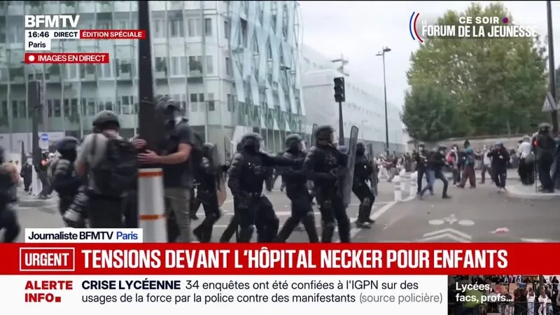 Mobilisation lycéenne: des tensions devant l’hôpital Necker pour enfants à Paris