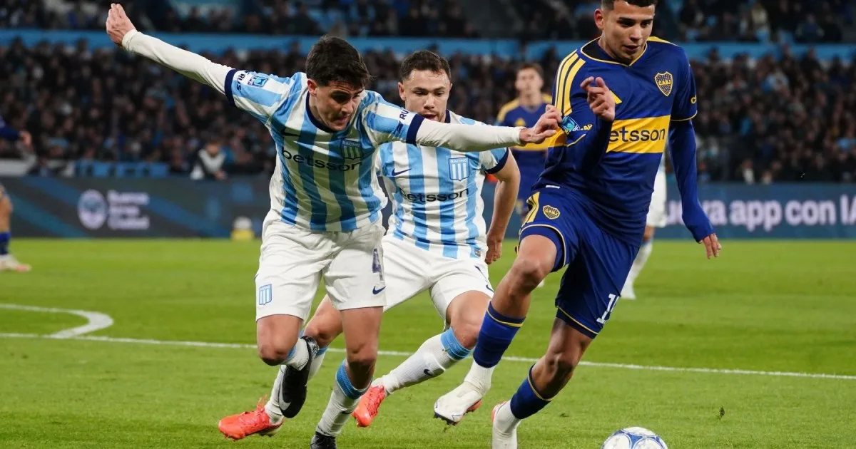 Racing y Boca empatan 1-1 en el Cilindro: Rojo rompió el cero con un penal y lo igualó Merentiel