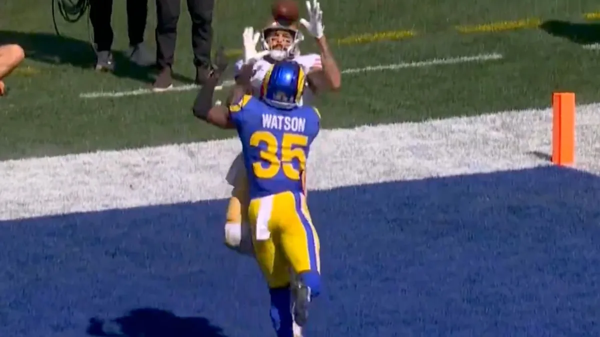 Evans hauls in first 49ers touchdown over Rams defender