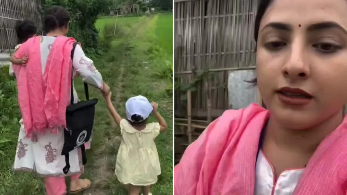 Viral Video Shows Assam Teacher On Census Duty With 2 Daughters By Her Side