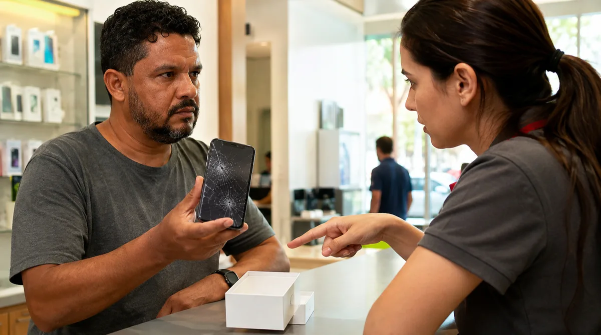 Comprador devolve celular com defeito de fábrica dentro dos 7 dias de arrependimento e vê a loja recusar o reembolso de R$ 2.100 por “falta da caixa original”