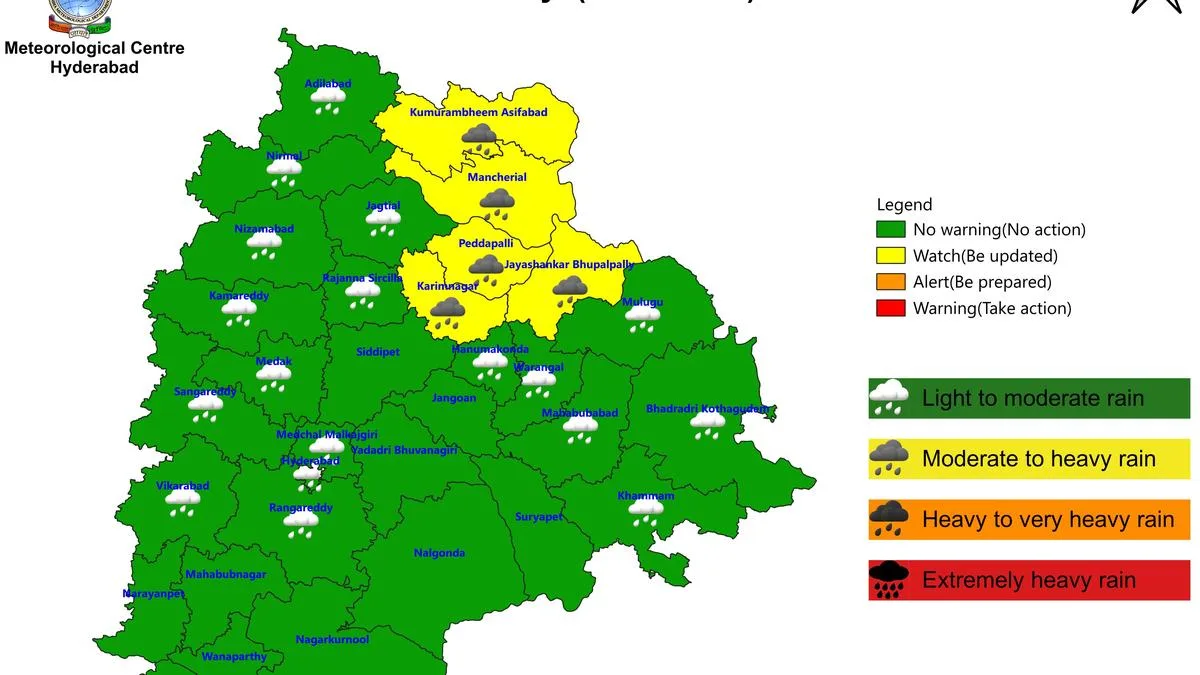 Heavy rainfall forecast in five Telangana districts on August 24